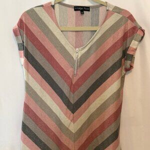 Vintage Rose Top Size Medium Chevron Print Pink Grey Mauve Silver Size M